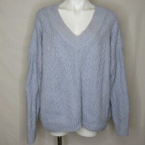 Lucky Brand Blue V-Neck Cable Knit Eyelash Sweater Women's M Medium